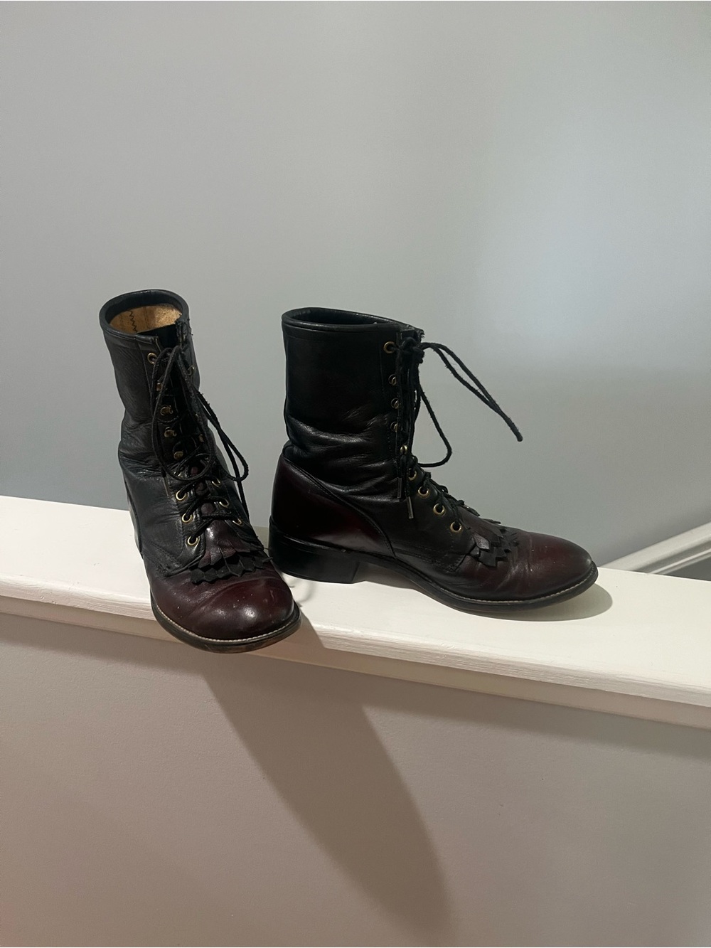 VTG Laredo Women Lace Up Kiltie Roper Boots 8 1/2 D Leather Western Packer